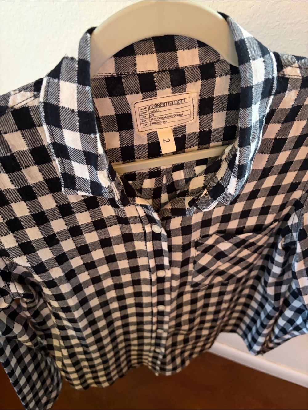 Current/Elliott Black and White Flannel Button-Down Shirt